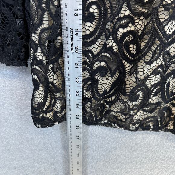PerSeption Concept Top Womens Size XL Black Floral 3/4 Sleeve Lined Crochet Lace - Picture 8 of 12